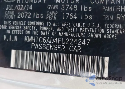 2015 Hyundai Veloster z USA, uszkodzony, nr VIN KMHTC6AD4FU224247